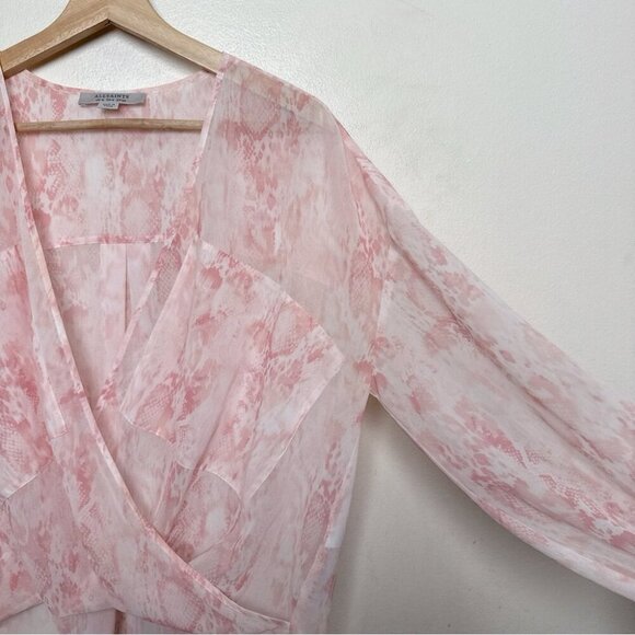 Allsaints Womens 4 Snake Print Wrap Sheer Pink Blouse - Picture 7 of 14